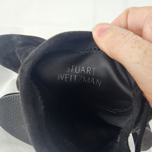 Stuart Weitzman Lofty Lace Up Black Suede Block Heels Ankle Boots Size 8 - Picture 9 of 10